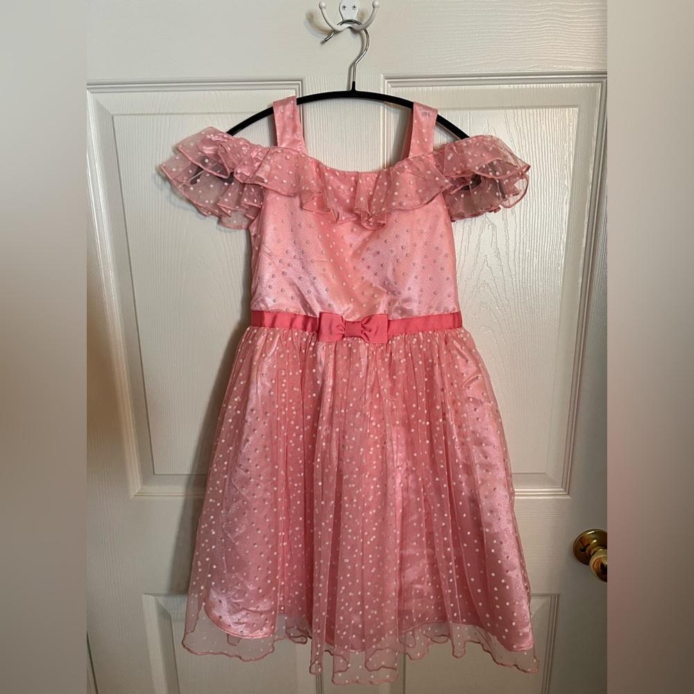 Kids pink dress: pink with white polka dots